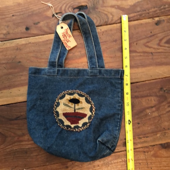 Hand made punch needle denim tote - Picture 5 of 6